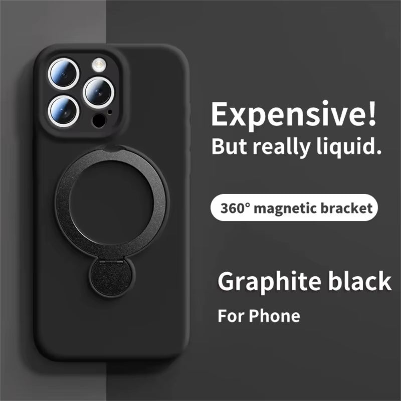 Magnetic Bracket Phone Case for  Air 17 16 15 14 13 Pro Max for Magsafe Liquid Silicone 360°Rotate Metal Ring Stand Cover